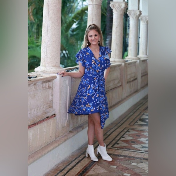 Alivia Simone- Blue Floral Midi Dress Size XS